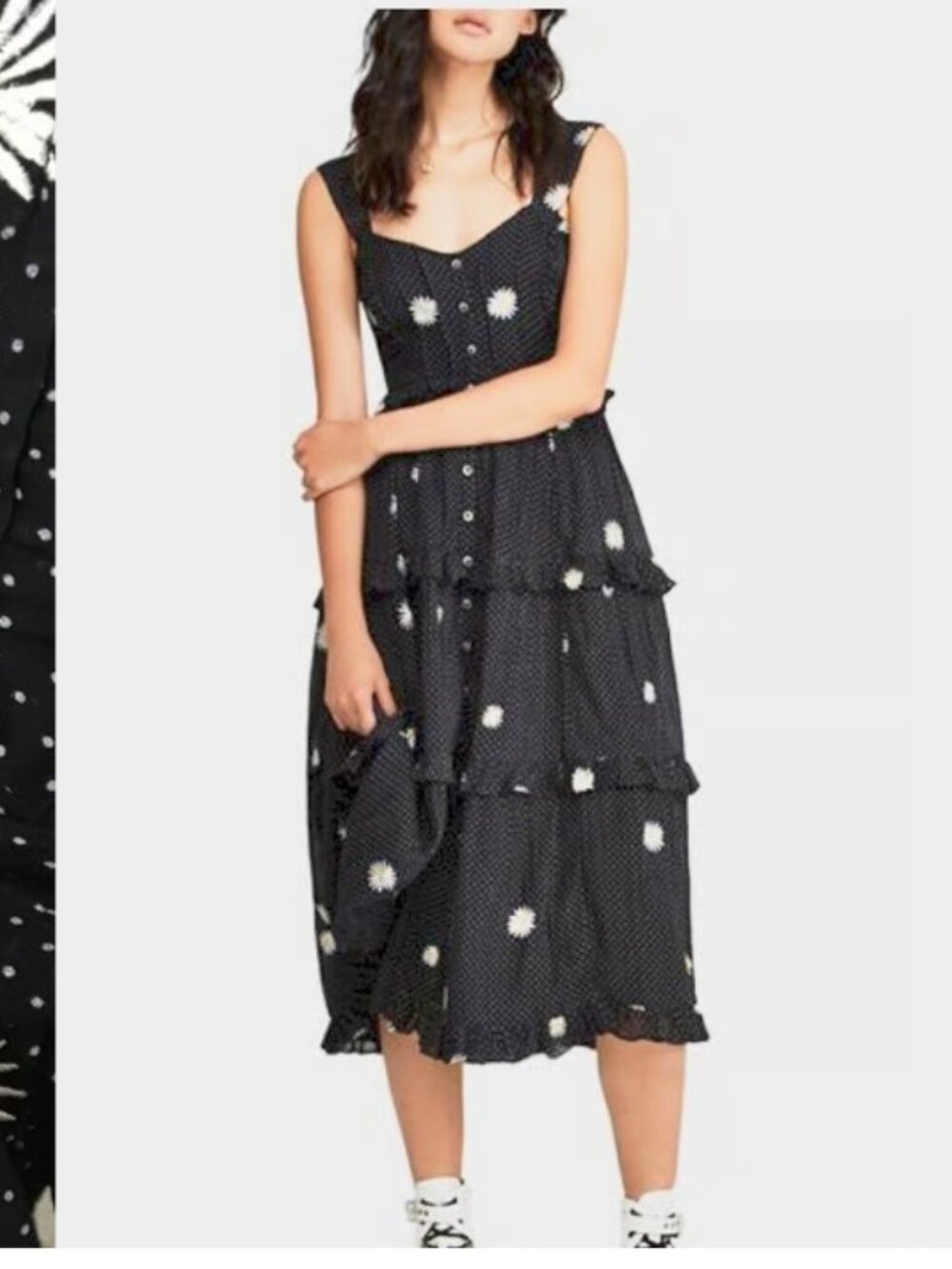 Free People Daisy Chain Midi Dress Black - Medium